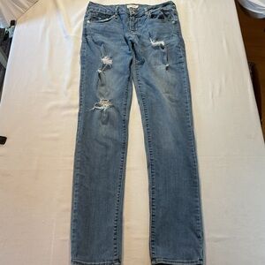 Bullhead Blue Denim Skinny Straigt Leg Jeans, Size 7 Jeans, Distressed